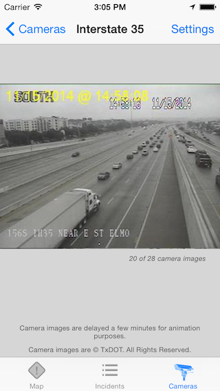 Austin Traffic iPhone app screenshot showing traffic camera images